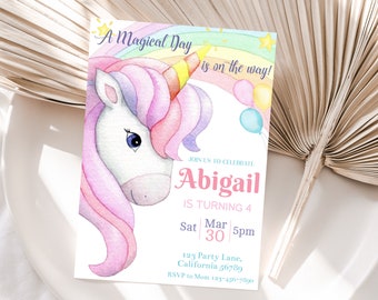 Unicorn Invitation Unicorn Birthday Invitation Editable Unicorn Party Invitation Rainbow Unicorn Invite Girl EDITABLE Instant Download U01