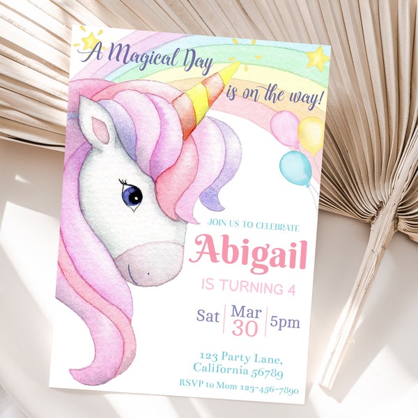 Unicorn Invitation Unicorn Birthday Invitation Editable Unicorn Party Invitation Rainbow Unicorn Invite Girl EDITABLE Instant Download U01