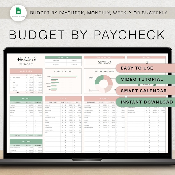 Budget By Paycheck Budget Spreadsheet Financial Planner Template Google Sheets Monthly Tracker Weekly Biweekly Bill Calendar Expense Tracker