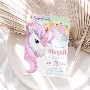 Unicorn Invitation Unicorn Birthday Invitation Editable Unicorn Party Invitation Rainbow Unicorn Invite Girl EDITABLE Instant Download U01