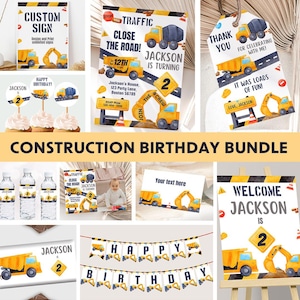 Construction Birthday Invitation Bundle Dump Truck Party Decorations Digger Decor Excavator Site Dumper Vehicle Dig It EDITABLE Digital C01