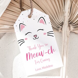Katzen Favor Tags Katze Danke Tags Kätzchen Geschenk Favor Tags Kitty Cat Girl Geburtstag Party Favor Tag Pink EDITIERBARE Vorlage Sofort Download K01