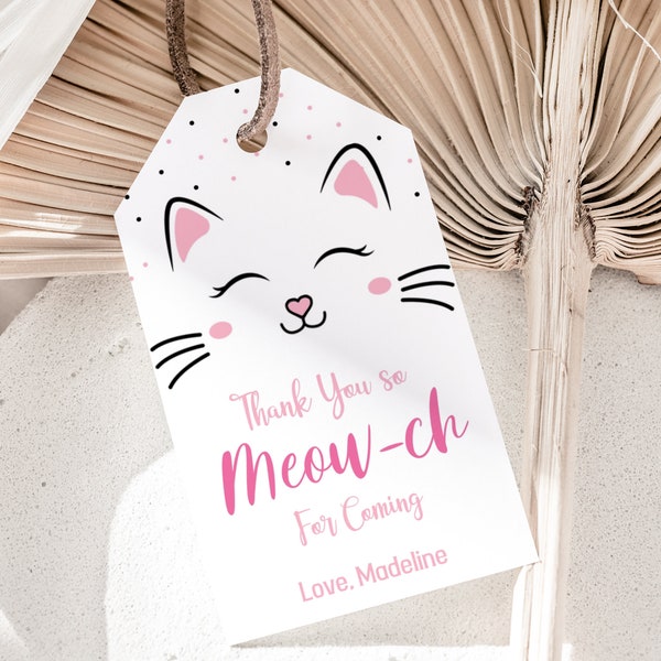 Cat Favor Tags Cat Thank You Tags Kitten Gift Favor Tags Kitty Cat Girl Birthday Party Favor Tag Pink EDITABLE Template Instant Download K01
