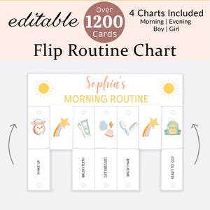 Routine Flip Chart Kleinkind Morgen Abend Schlafen Visueller Stundenplan Kinder Tägliche Routine Karten Rhythmus Checkliste Montessori Mädchen Junge Bearbeitbar