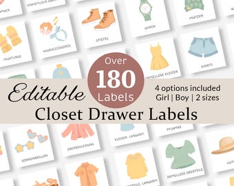 Closet Labels Kids Dresser Drawer Labels Wardrobe Stickers Clothing Storage Organization Bin Visual Picture Child Baby Boy Girl EDITABLE