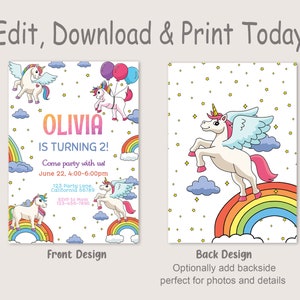 Unicorn and Rainbow Invitation Rainbow Unicorn Birthday Party Invite Magical Girl Birthday ...
