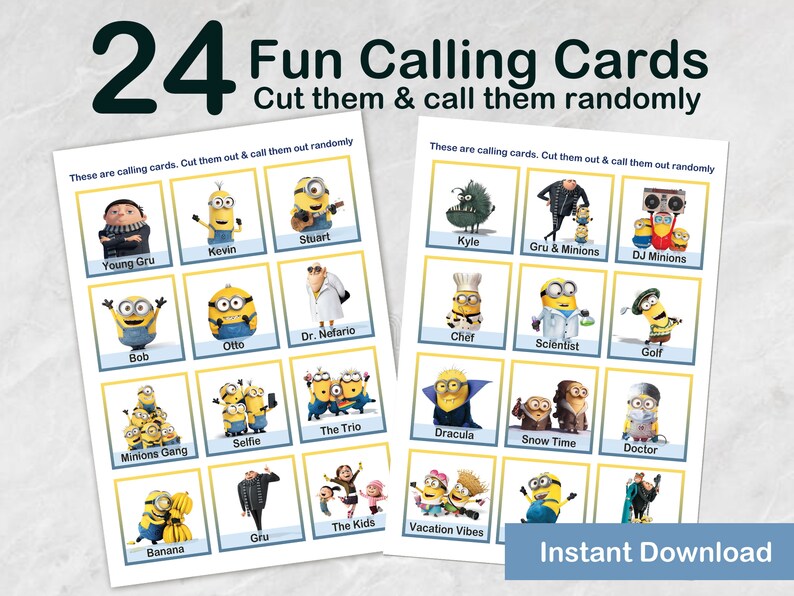 Minions Bingo Game 20 Cards Minions Birthday Party Games - Etsy