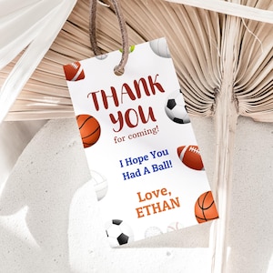 Sports Favor Tags Sports Thank You Tags Sports Birthday Party Tags Sports Gift Tags Sports Favour Labels EDITABLE Instant Download S12