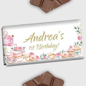 Tea Party Chocolate Label Par-tea Candy Bar Wrapper Tea Cup Birthday Cover Tea Time Floral Partea Favor 1.55 oz Chocolate Bar EDITABLE T01
