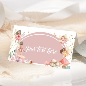 Carte Fairy First Food Tent Ma carte Fairy First tente Fée 1er anniversaire étiquette de nourriture forêt enchantée fête nourriture décoration numérique MODifiable F01