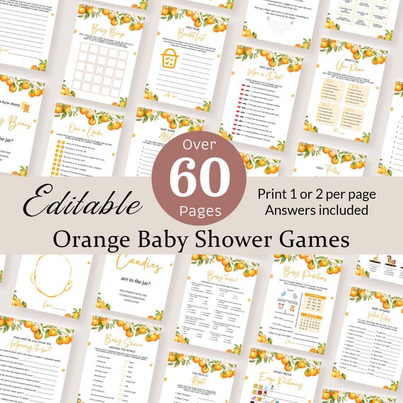 Orange Baby Shower Games Bundle Citrus Party Activity A Little Cutie Is On The Way Game Clementine Girl Citrus Baby Prediction EDITABLE OA5