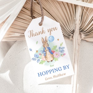 Peter Rabbit Grazie Tag Bomboniere per coniglietti Tag per bomboniere per il primo compleanno Etichetta coniglietto flopsy Borsa regalo coniglietto rustico Tag borsa bottino MODIFICABILE P05