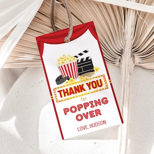 Movie Thank You Tags Movie Party Favors Movie Night Favor Tags Movie Theater Label Cinema Gift Tag Backyard Movie Birthday Tags EDITABLE M05