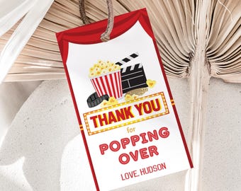 Movie Thank You Tags Movie Party Favors Movie Night Favor Tags Movie Theater Label Cinema Gift Tag Backyard Movie Birthday Tags EDITABLE M05
