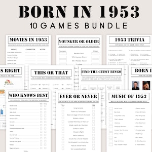 71st Birthday Games Bundle 1953 Birthday Game 71st Birthday Party Activities Men Women Him Her Born in 1953 Trivia Quiz Digital PRINTABLE