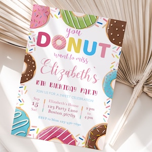 Donut Birthday Invitation Editable Donut Party Invite Template Girl Boy Bday Invite Printable Instant Digital Download D04