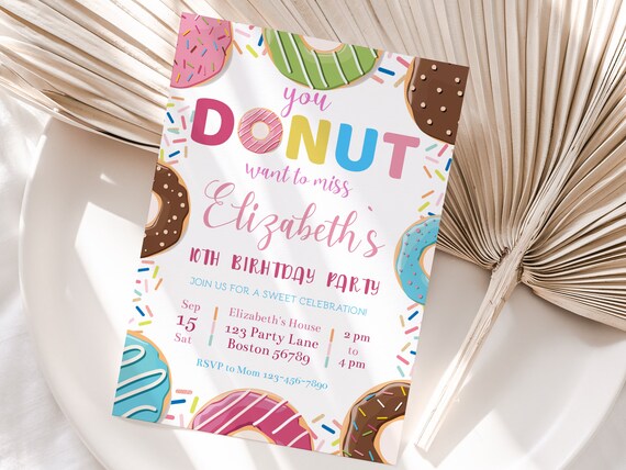 Donut Birthday Invitation Editable Donut Party Invite Template - Etsy