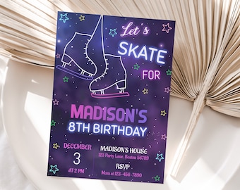 Ice Skating Birthday Invitation Ice Skating Party Invitation Ice Skate Party Invite Girl Pink Ice Skate Invite EDITABLE Instant Download R01