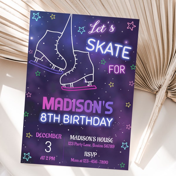 Ice Skating Birthday Invitation Ice Skating Party Invitation Ice Skate Party Invite Girl Pink Ice Skate Invite EDITABLE Instant Download R01