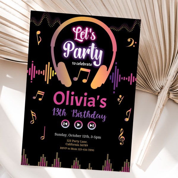 Music Invitation Music Theme Party Invite Musical Birthday Party Invite Girl Music App Party Invite EDITABLE Template Instant Download M04