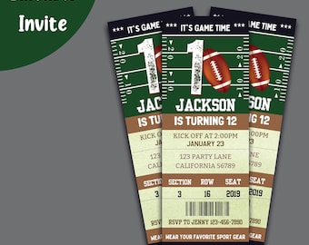Football 1st Birthday Invitation One Year Down Football Invitation First Year Down Football Birthday Party Ticket Boy Sports EDITABLE F04