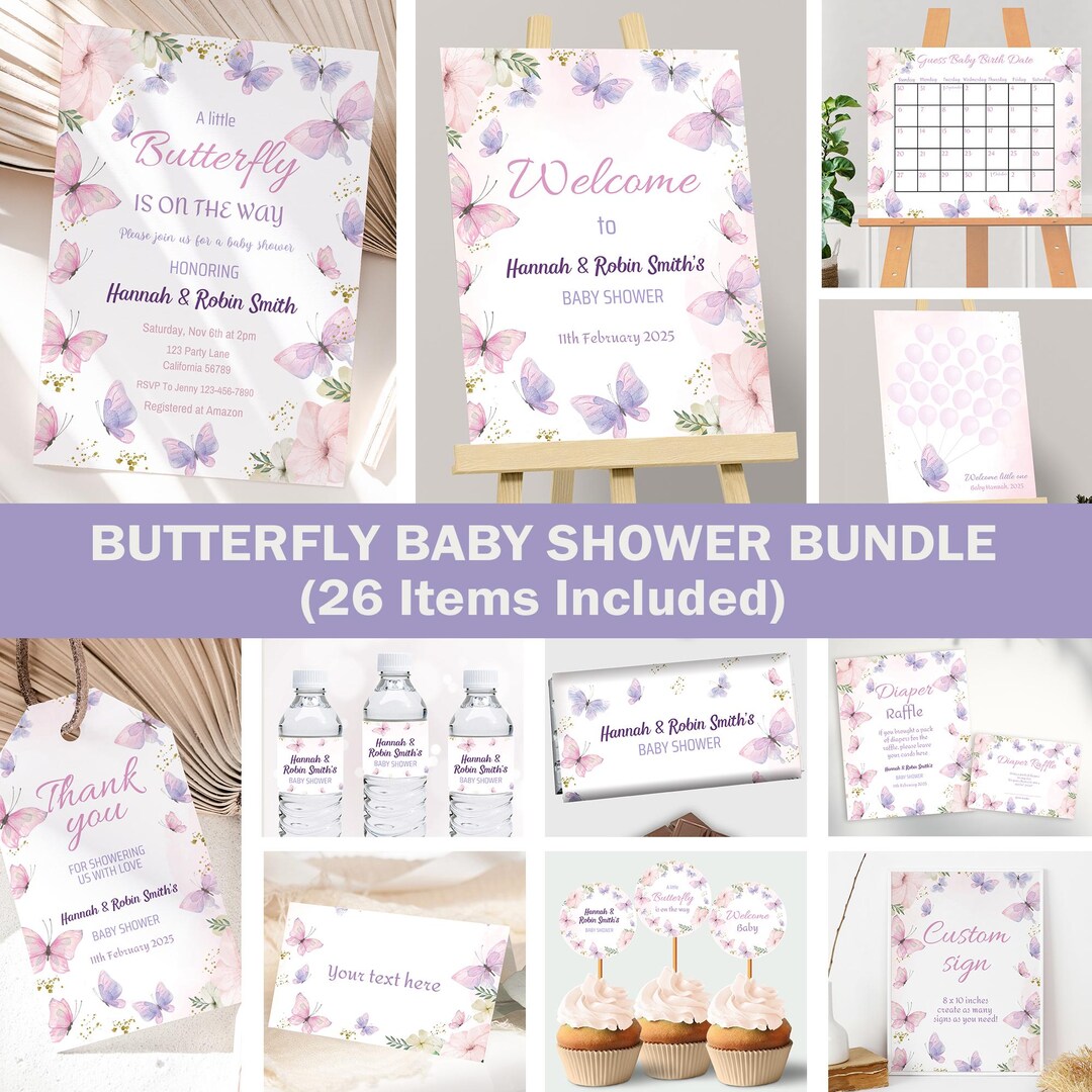 Butterfly Baby Shower Invitation Bundle A Little Butterfly is on the ...