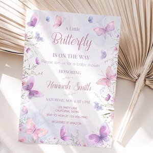 Butterfly Baby Shower Invitation Girl Butterfly BabyShower Invitation Pink Purple Butterfly Theme Baby Shower EDITABLE Instant Download BS4