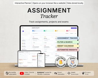 Assignment Tracker Student Planner Template Class Study Planner School Exam Tracker University Homework College Grade Tracker