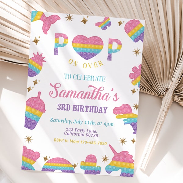 Pop It Birthday Invitation Pop It Fidget Toy Invite Pop On Over Birthday Party Invitation Pastel EDITABLE Template Instant Download P03