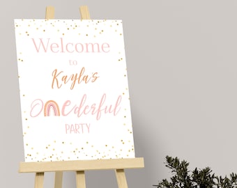 Onederful Welcome Sign 1st Birthday Welcome Sign Pink Gold Girl First Birthday Welcome Poster Onederful Decor Editable Instant Download O01