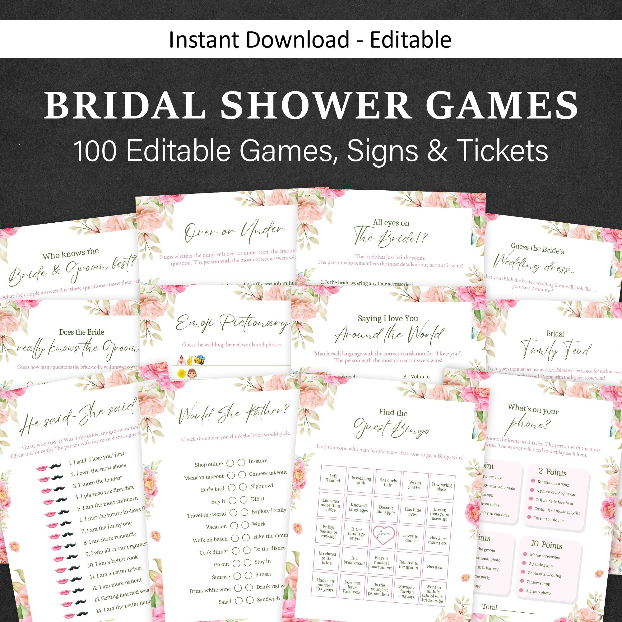 Floral Bridal Shower Games Floral Wedding Shower Games Boho Couples Shower  Game Bride or Groom Over or Under Activity Bundle EDITABLE - Etsy, image size:2000x2000