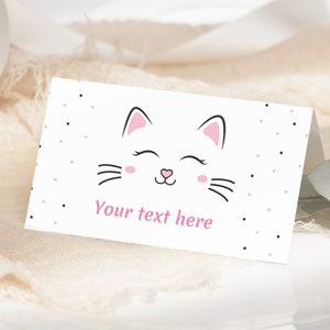 Tente de nourriture pour chat Carte d'anniversaire pour chat, étiquette de nourriture pour chat, étiquettes de nourriture de fête pour chat, étiquette de buffet pour chat, décoration MODIFIABLE numérique instantanée K01
