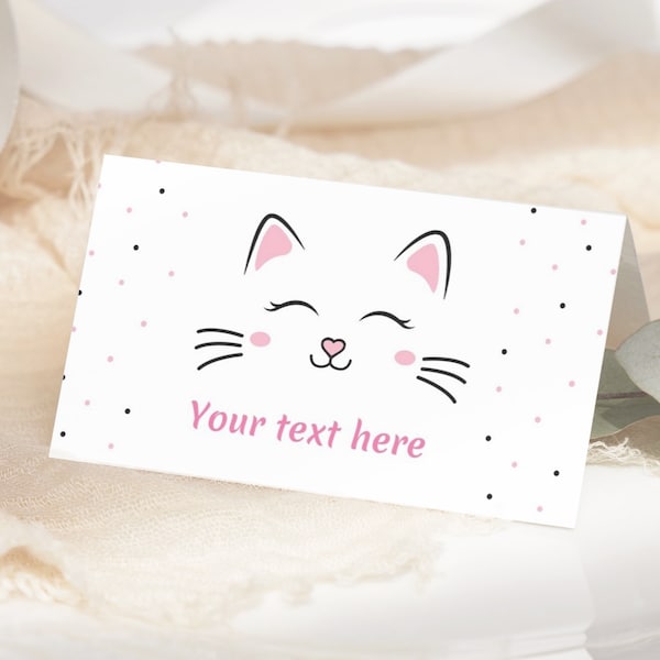 Cat Food Tent Cat Birthday Tent Card Kitten Food Label Kitty Party Food Tags Kitty Cat Buffet Label Decoration EDITABLE Instant Digital K01