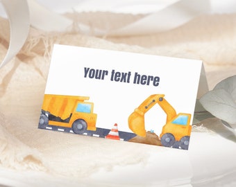 Construction Food Tent Card Dump Truck Birthday Food Label Digger Food Tags Excavator Party Dumper Vehicle Buffet Label Decor EDITABLE C01