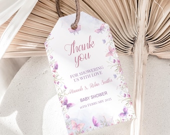 Vlinder babyshower bedankkaartjes vlinder feestartikelen paarse vlinder gunst Tags label roze vlinder gunst tas tag BEWERKBARE BS4