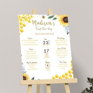 Bee Milestone Poster First Bee Day Milestone Board 1st Bee Day Milestone Sign Honey Bee Birthday Signs Party Decor EDITABLE Digital B03