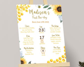 Bee Milestone Poster First Bee Day Milestone Board 1st Bee Day Milestone Sign Honey Bee Birthday Signs Party Decor EDITABLE Digital B03