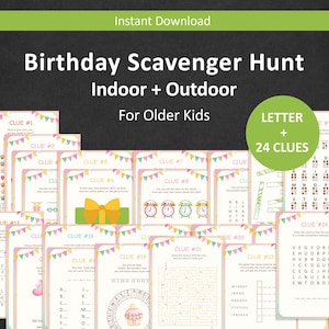 Birthday Scavenger Hunt For Older Kids Birthday Treasure Hunt For Teens Indoor Outdoor Treasure Hunt Clues Puzzle Game Tween PRINTABLE