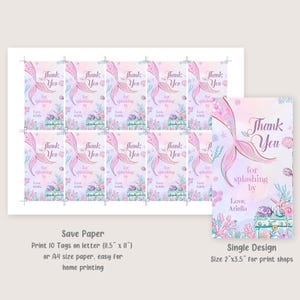 Mermaid Favor Tags Editable Under the Sea Birthday Party Thank You Tags ...