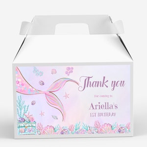 Etykieta na pudełko Mermaid Box Pod morzem Pudełko szczytowe Splish Splash Pudełko prezentowe Ocean Party Favors Pudełko na smakołyki urodzinowe dla dziewczynek Dekoracja EDYTOWALNE Cyfrowe M02