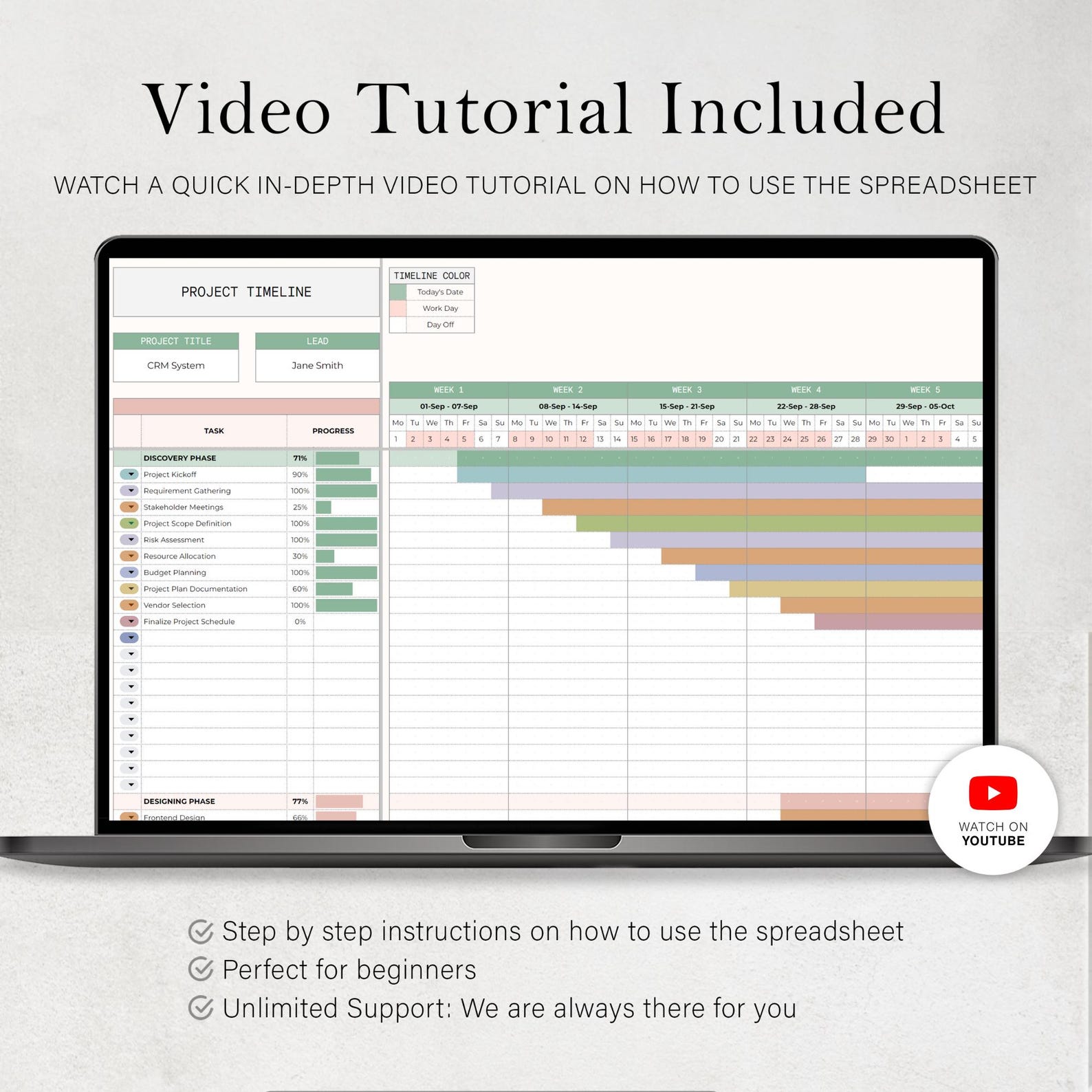 Gantt Chart Spreadsheet Project Timeline Management Tool Task ...