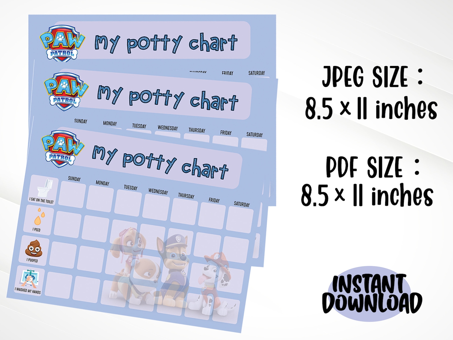 Paw Potty Chart Patrol Potty Training Chart Printable Chase Etsy Hong Kong