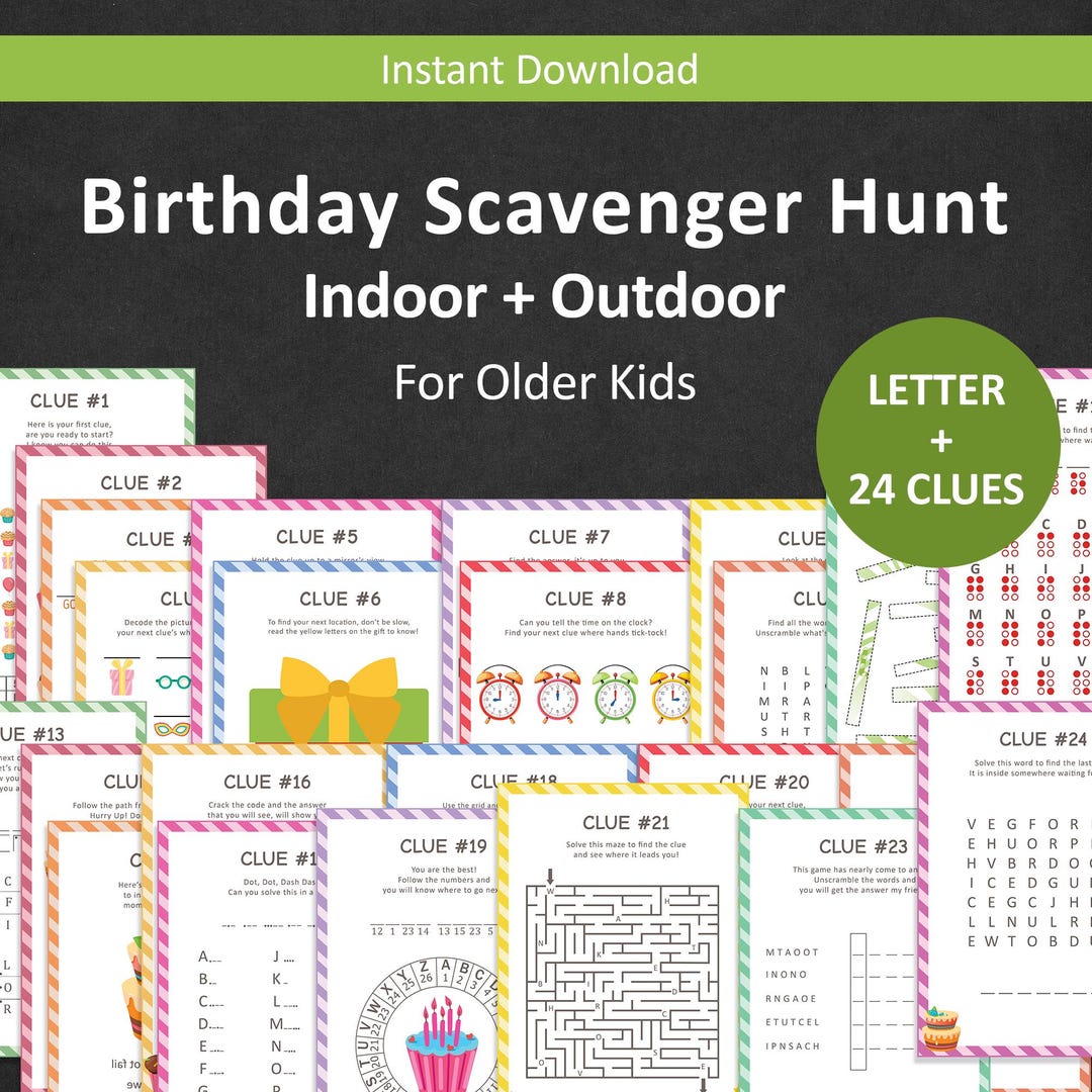 Birthday Treasure Hunt for Older Kids Birthday Scavenger Hunt for Teens ...