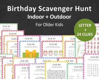 Birthday Treasure Hunt For Older Kids Birthday Scavenger Hunt For Teens Indoor Outdoor Treasure Hunt Clues Puzzle Game Tween PRINTABLE