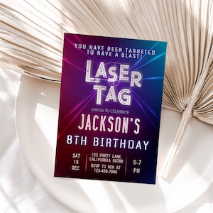 Laser Tag Invitation Laser Tag Birthday Party Invitation Neon Glow Laser Tag Party Invite Boy Girl EDITABLE Instant Digital Printable L01
