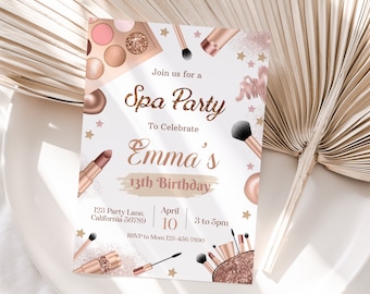 Spa-Party-Einladung Spa-Geburtstags-Party-Einladung Rose Gold Mädchen Spa-Geburtstags-Einladung Verwöhn-Party einladen EDITIERBARE Sofortiger Download S10