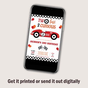 Racing Car Birthday Invitation Two Fast Invitation Race Car Party Invite Boy 2nd Birthday Invite Second Red EDITABLE Instant Download R03 image 4