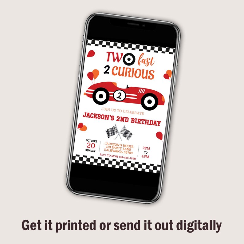 Racing Car Birthday Invitation Two Fast Invitation Race Car Party Invite Boy 2nd Birthday Invite Second Red EDITABLE Instant Download R03 image 4