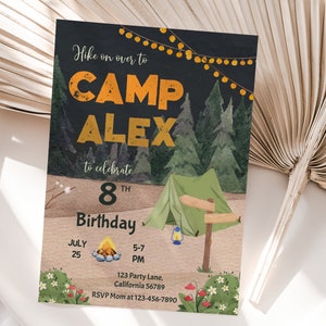 Camping Invitation Camp Birthday Invitation Camping Birthday Invitation Camp Theme Invitation Camp Out Party EDITABLE Instant Digital C02