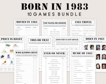 41st Birthday Games Bundle 1983 Birthday Game 41st Birthday Party Activities Men Women Him Her Born in 1983 Trivia Quiz Digital PRINTABLE
